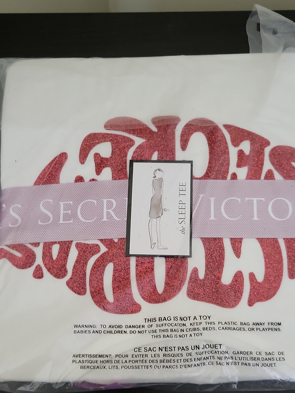 Victoria's Secret White Sleep Tee with Red Glitter Logo